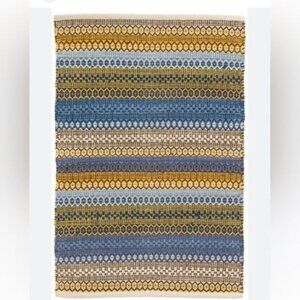 Kilim Issam Striped French Blue/Yellow Honeycomb Rug 2.5 x 3.5